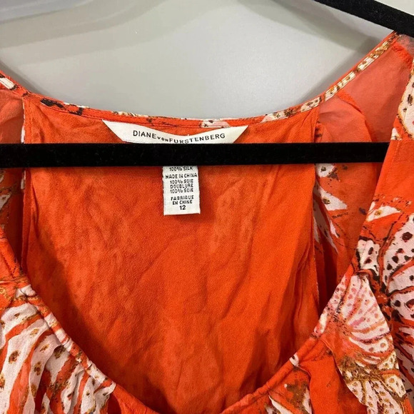 DVF Diane Von Furstenberg Blouse Merrill Silk Top In Flame Size 12 - Picture 6 of 7